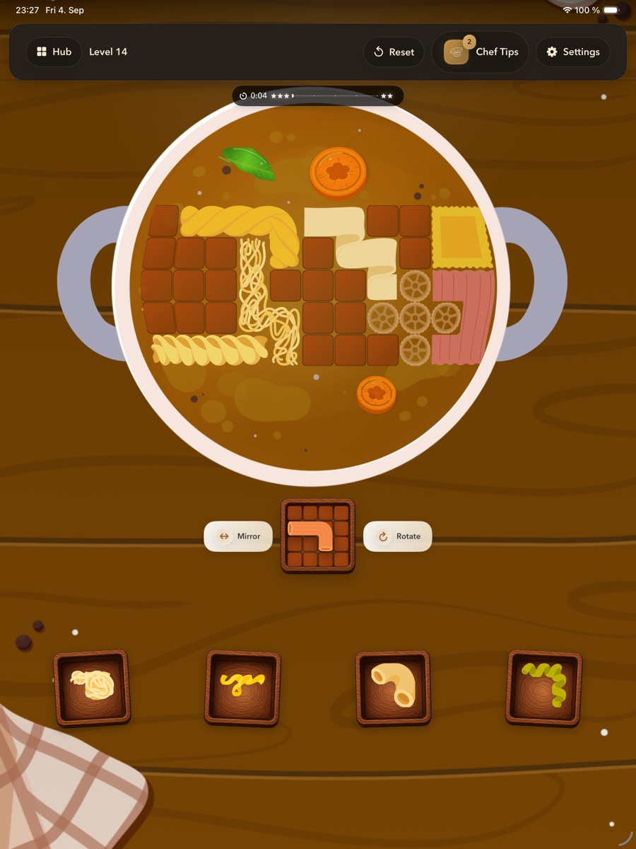 Real Fresh Start gameplay on iPad, with the complete board and touch controls visible.