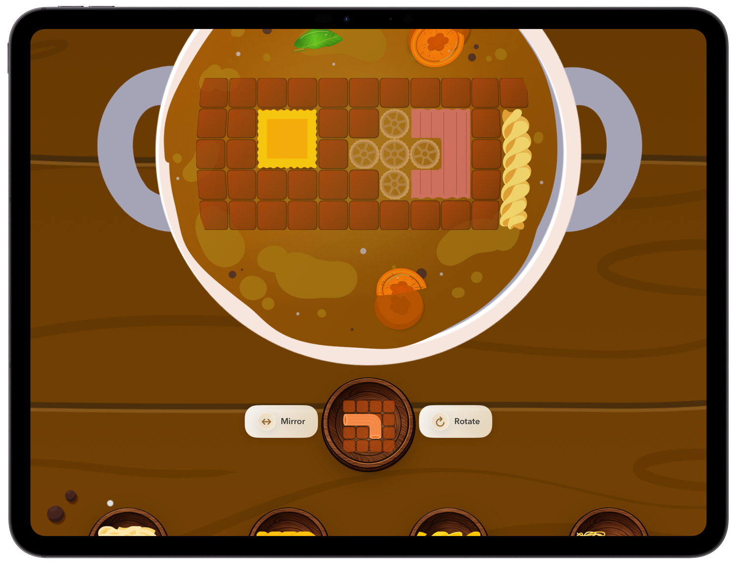 Kapasta Molto Bene level on an iPad in landscape.